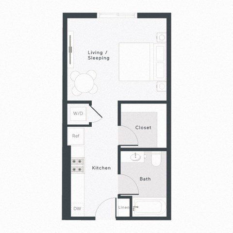 Floor plan for studio, 1 bath, 517 sqft